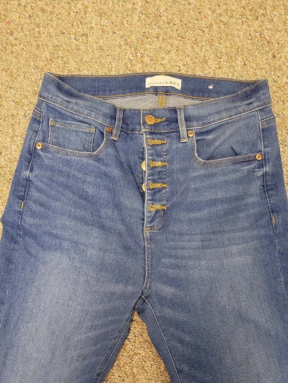 LOFT Women's Button-Fly High-Rise Kick Crop Jeans with Raw Hem 29/8